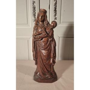 Virgin And Child Carved In Oak, Dating From The Mid-19th Century.