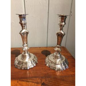 Pair Of Regence Period Silver Plated Candlesticks 