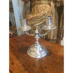 18th Century Silver-plated Bronze Candelabra With Crowned C