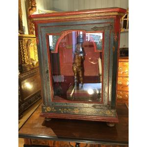 18th Century Polychrome Carved Wood Display Case