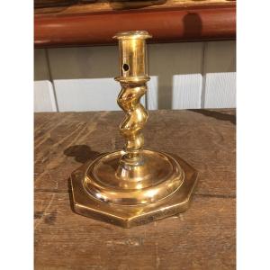 Small Bronze Candlestick With Twisted Shaft 17th Century