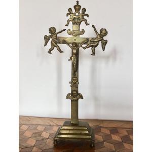 Crucifix Flanders Belgium, 18th Century, Brass / Bronze.