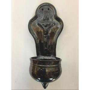 Old Stoup In Black Glazed Terracotta XIX