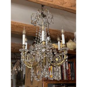 Louis XVI Style Chandelier In Bronze And Baccarat Crystal. Late 19th Century.