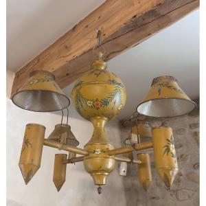 Painted Sheet Metal Chandelier, Empire Style, 1930s/1950s 