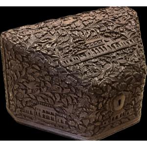 Anglo-indian Letterbox, Carved Sandalwood. 19th Century