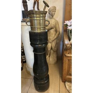 Large Bronze Apothecary Mortar On Original Base, 1794