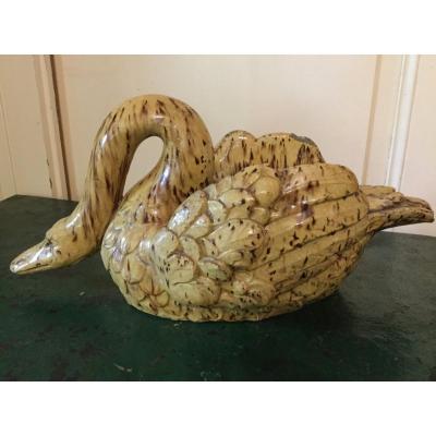 Planter , Glazed  Terracotta , Depicting  A Swan, Flanders XIX Century