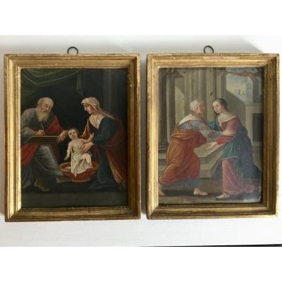 2 Oil Paintings On Copper. Italy 18th Century.