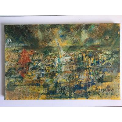 Robert Bouquillon, Oil On Canvas. Beach With La Tente Rouge.