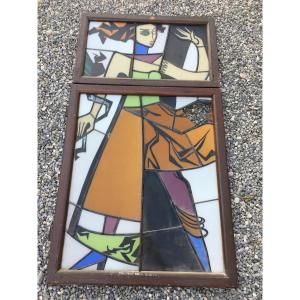 Cubist Stained Glass 1930-1950 In Need Of Restauration