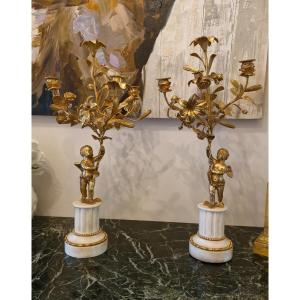 Pair Of Bronze Candelabra Angelot Napoleon III