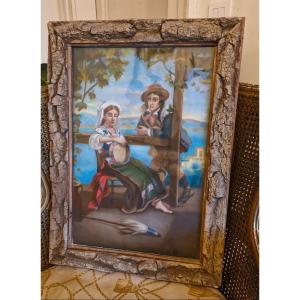 Pastel Romantic Scene 19th Century