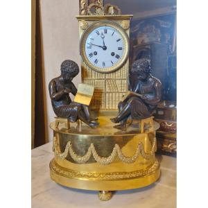 Gilded Bronze Clock Reading 19th Century 