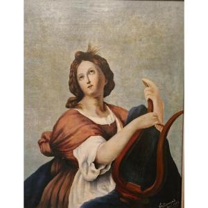 Oil On Canvas Woman With Lyre