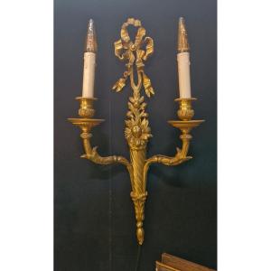 Pair Of Louis XVI Style Gilt Bronze Wall Sconces Signed Millet In Paris 