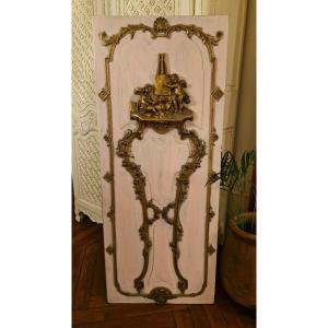Gilded Wood Panel With Cherub Decoration, 18th Century 