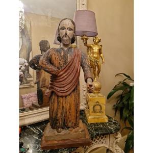 Religious Statue, Christ In Polychrome Carved Wood, 18th Century