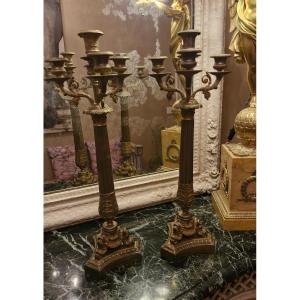 Pair Of Bronze Candlesticks, 19th Century 