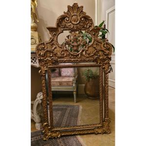 Gilt Wooden Mirror With Side Panels, 18th Century