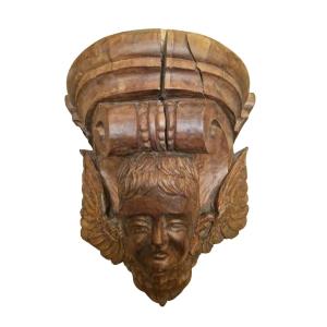 Wall-mounted Console Table In Carved Wood With Cherub's Head