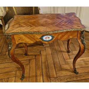 Napoleon III Marquetry And Sèvres Porcelain Coffee Table 