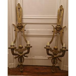 Pair Of Bronze Castle Wall Sconces