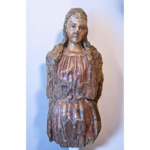 18th Century, Carved Wood, Kneeling Woman