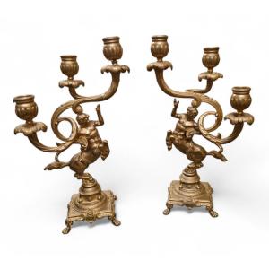 Henri Picard, Pair Of Bronze Centaur Candlesticks