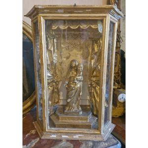 18th Century, Gilded Wooden Niche, Virgin And Child