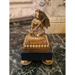 Bronze Sculpture Of A Chinese Woman With A Parasol