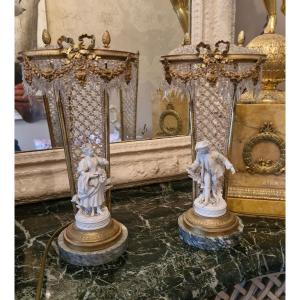 Pair Of Romantic Bronze And Cookie Lamps