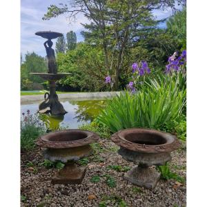 Pair Of Cast Iron Garden Vases