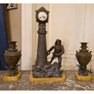 Fireplace Insert Depicting A Lighthouse And Its Sailor