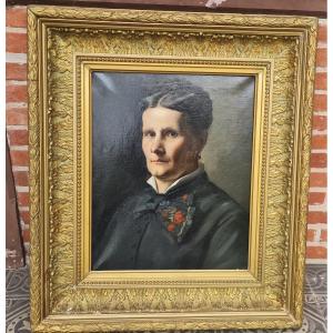 XIX Th, Portrait Of Lady Oil On Canvas
