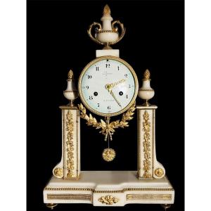 Louis XVI Period Portico Clock In Gilt Bronze And Marble, Signed Lépine.