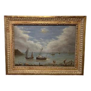 Marine. La Rochelle By Moonlight. Oil Pane Framed. Signed Dated. Felix Baudoin (18)80
