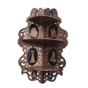 Corner Shelf. Wall Corner With Nice Marquetry Decor. Characters. Circa 1860