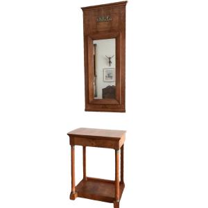 Empire Console And Its Trumeau. Walnut & Walnut Veneer. Eastern France (alsace). 19th Century