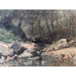 A. Appian (lyon 1818- Id. 1898) "yzeron River Banks" Oil On Canvas 67x37 Cm Frame 
