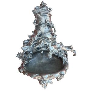 F. Deschamps & Siot Decauville. Pewter Fountain Circa 1890. Leda, Tyndareus And The Swan - Zeus