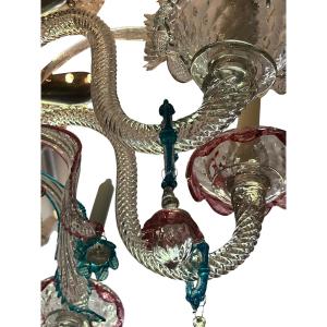 Murano. Two-tiered Polychrome Chandelier Ca Rezzonico . Circa 1950. H 82 Cm