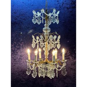 Chandelier Pampilles Crystal Bronze 6 Lights / Refurbished