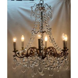 Ref 80 / Bronze Nap III Chandelier With Tassels 6 Lights / Refurbished