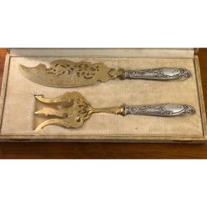 Coffret 2 Couverts De Service Art Nouveau Argent Massif 