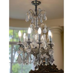 Ref 107 / Bronze Chandelier And Crystal Tassels 8 Lights / Refurbished