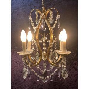 Ref 104 / Antique Chandelier With Colored Tassels 4 Lights Refurbished