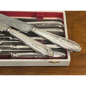 12 Table Knives, Rocaille Louis XV Style, Silver Plated