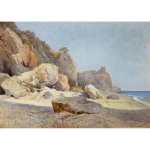 Arthur Calame (1843-1919) Mediterranean Shore, Probably The Amalfi Coast Italy