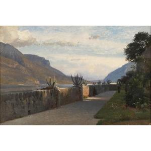 Frédérik Rohde (1816-1886) Lake Como - A Terrace Of Villa Giulia In Bellagio Italy